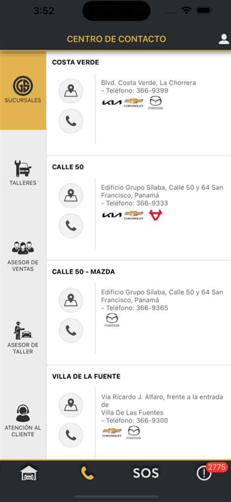 Grupo Silaba - List of dealership locations and contact information in the Grupo Silaba mobile app
