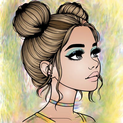 realistic girl with buns on the top of her head