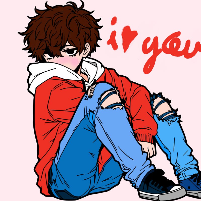 a male hoddie ripped jeans messy hair anime