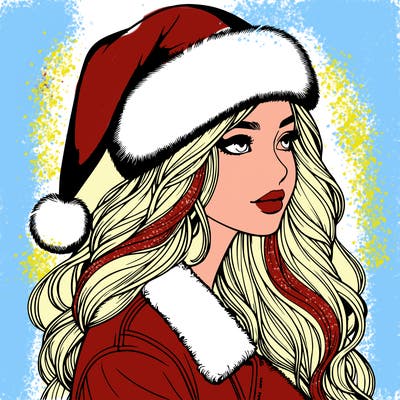 realistic girl in santa hat