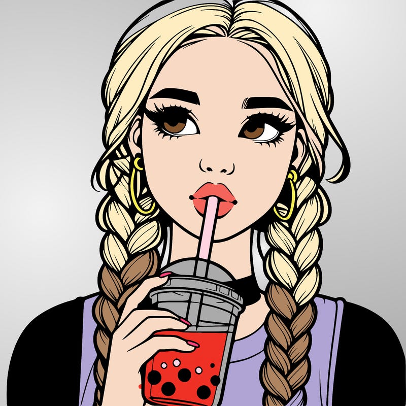 realistic girl with braided hair drinking boba