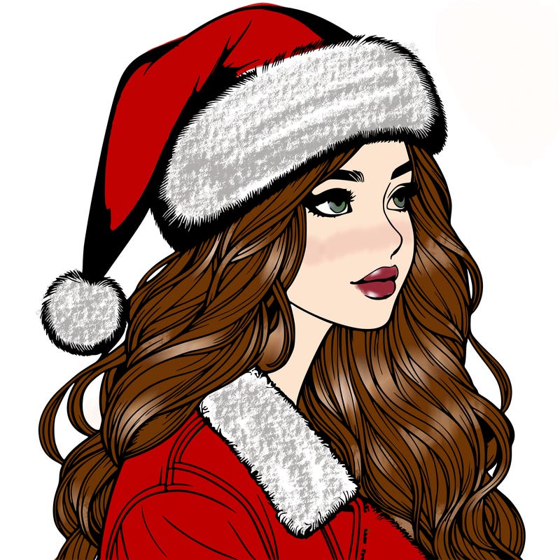 realistic girl in santa hat
