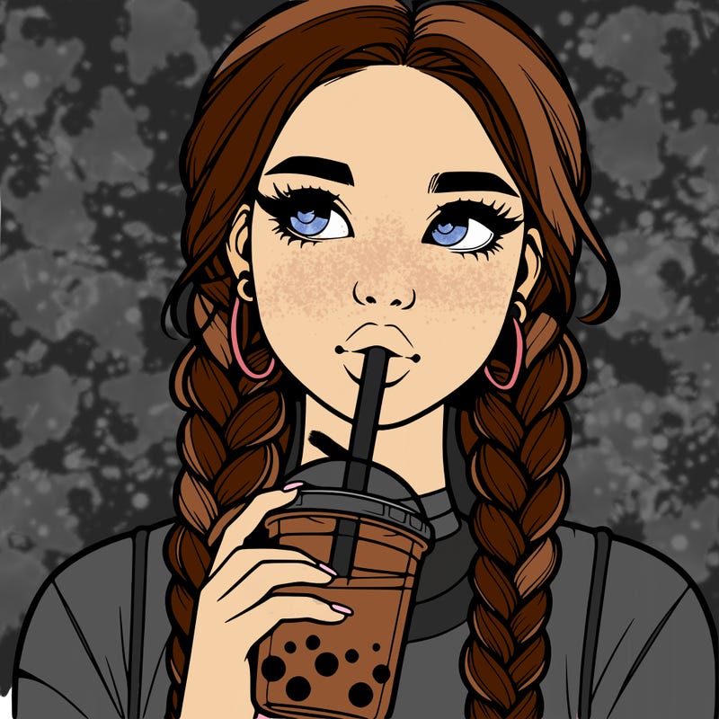 realistic girl with braided hair drinking boba