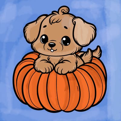 cute little puppy in a pumpkin