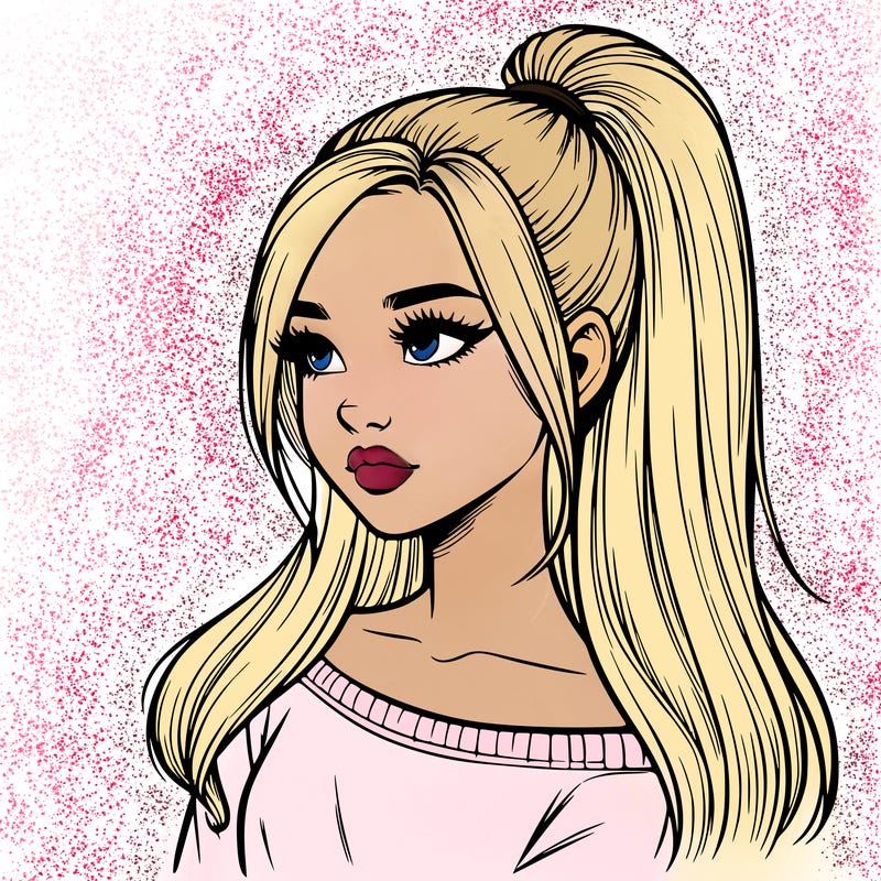 realistic girl with a high ponytail