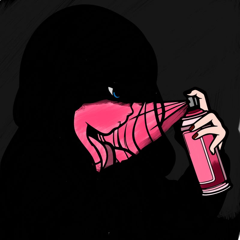 a realistic girl spray painting