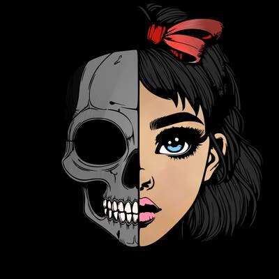 realistic girl with half skull mask