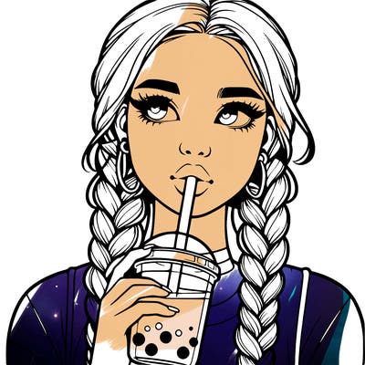 realistic girl with braided hair drinking boba