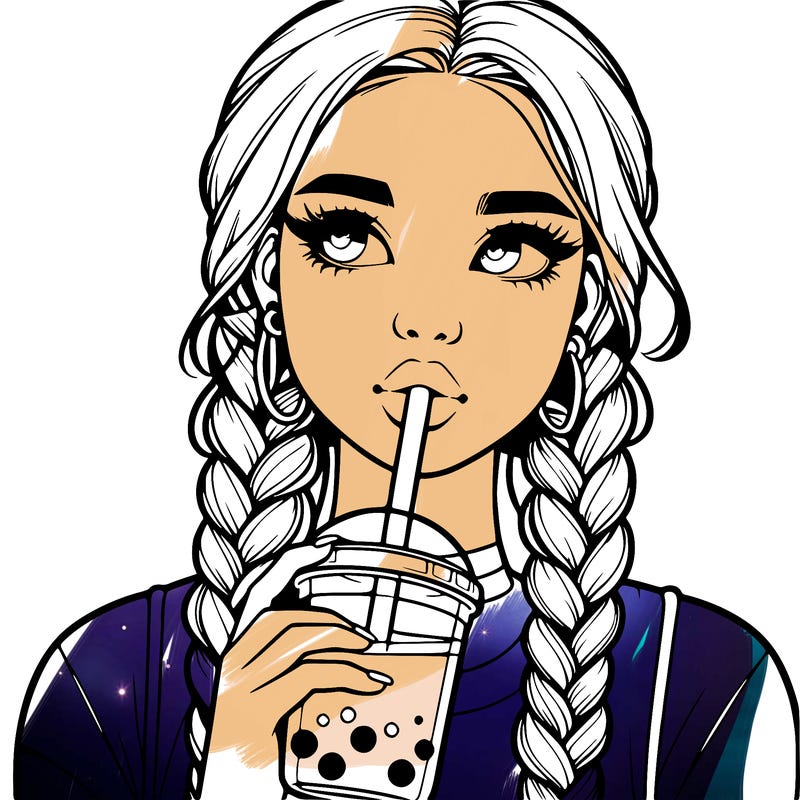 realistic girl with braided hair drinking boba