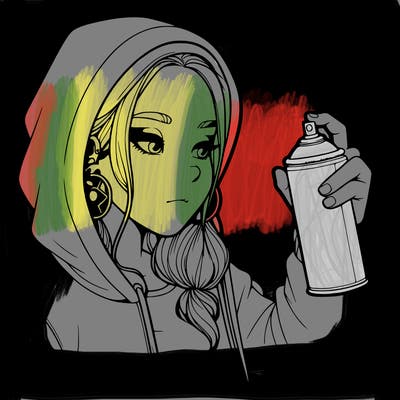 a realistic girl, spray painting