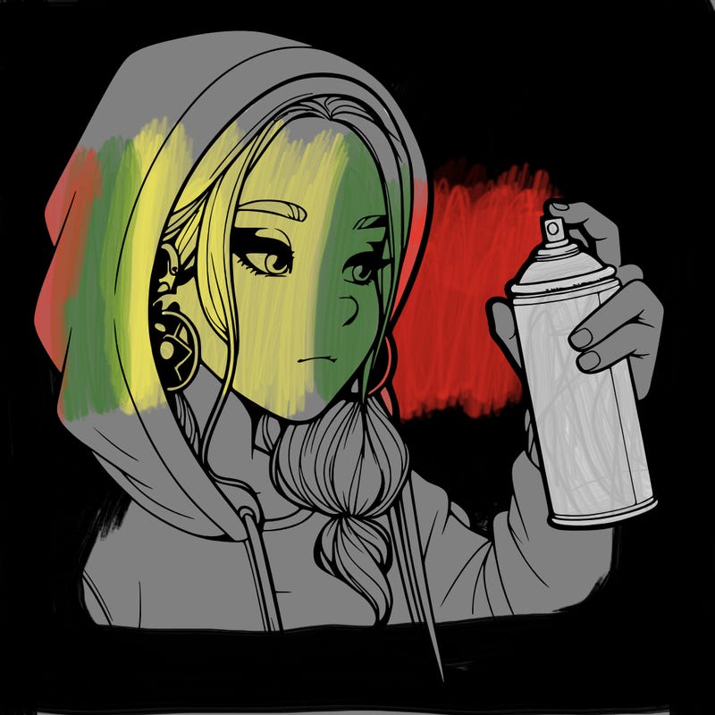 a realistic girl, spray painting