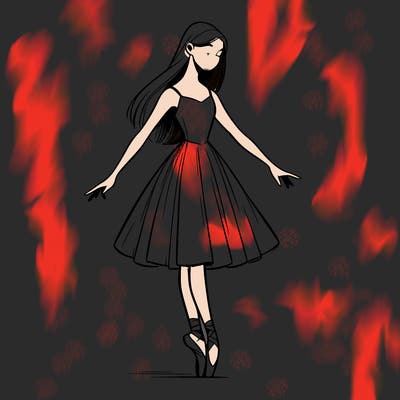 realistic ballerina with straight longish hair on pointe