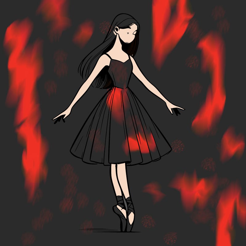 realistic ballerina with straight longish hair on pointe