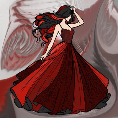 realistic woman with dress flowing in the wind
