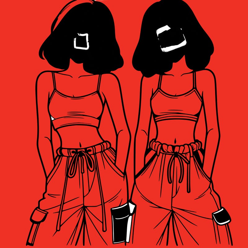 two girls with crop top with baggy pants