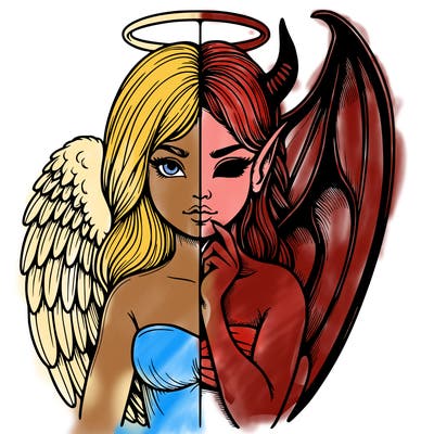 realistic angel half demon