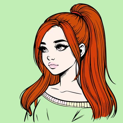 realistic girl with a high ponytail