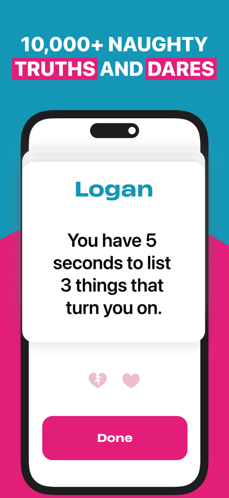 Truth or Dare app interface showing a naughty truth or dare challenge