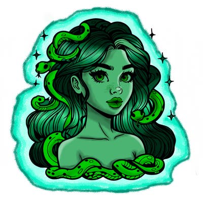 realistic girl with snakes as hair