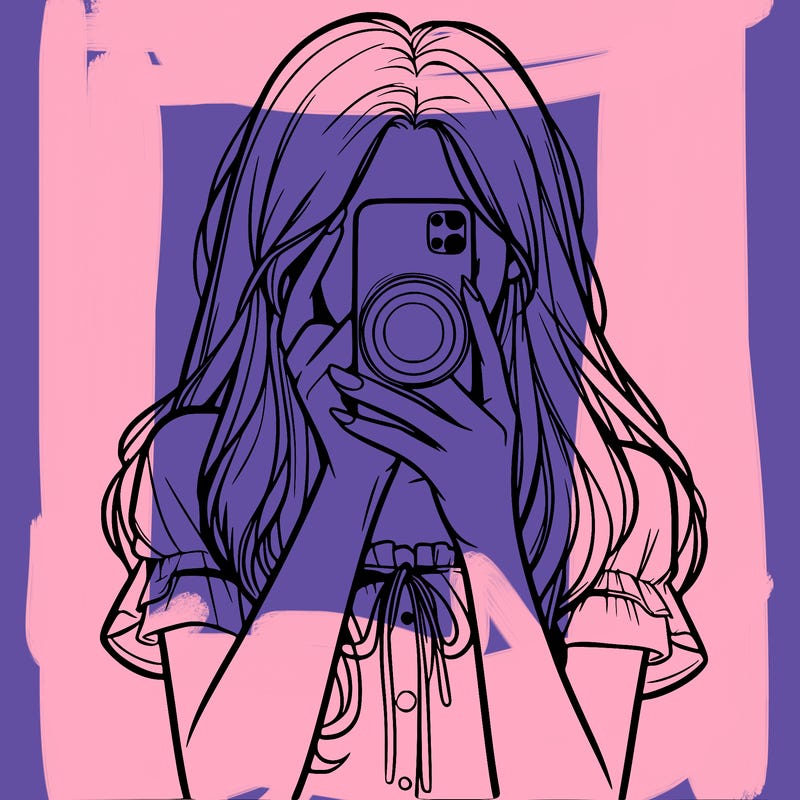 a realistic girl holding her phone taking pictures