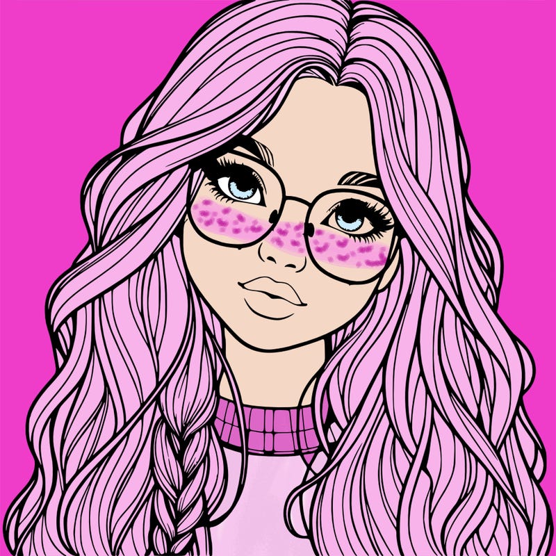 girl with long hair and freckles and glasses realistic