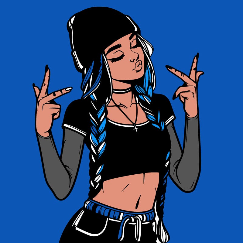 realistic teenage girl with braids and a beanie and crop top doing 🫶🏼