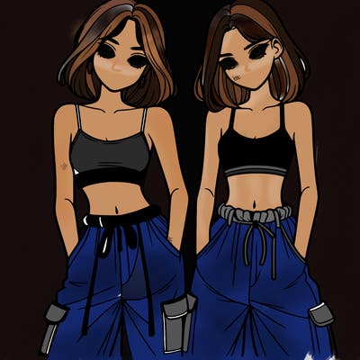 two girls with crop top with baggy pants