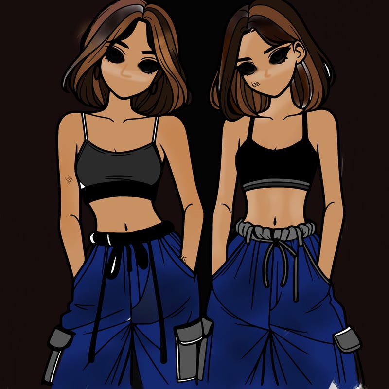 two girls with crop top with baggy pants