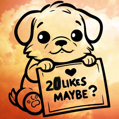 a puppy holding a sign that says 2 likes maybe?