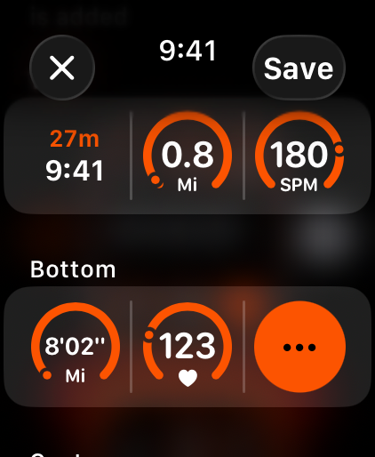 Running App for Watch - Fourie - Customizable running metrics screen on Apple Watch showing heart rate and pace