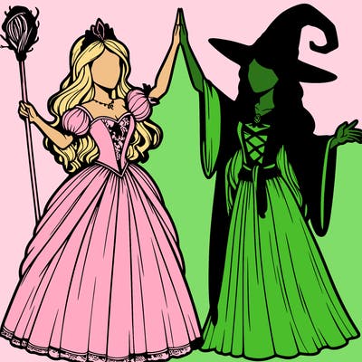 detailed realistic split of a princess and a witch