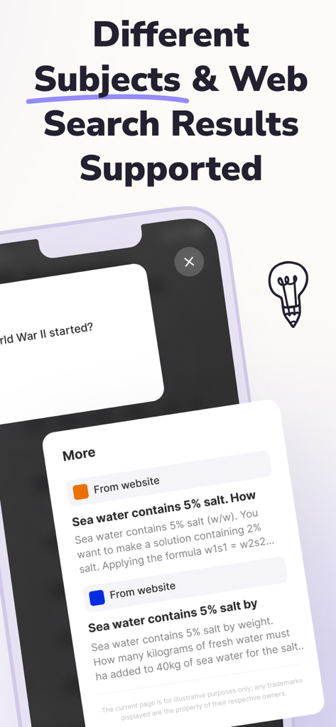 Socratic AI - Homework Helper - Socratic AI app screen showing support for different subjects and web search results for homework questions