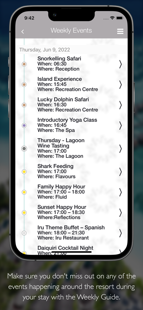 Siyam World - Programação semanal de eventos e atividades no aplicativo Siyam World