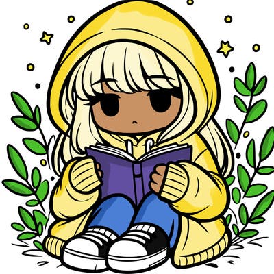 girl in oversized hoodie reading a book