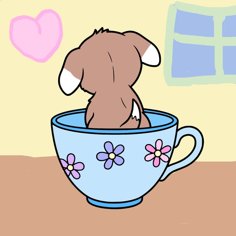 cartoon puppy siting in a tea cup