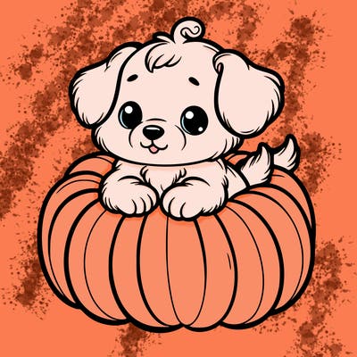 cute little puppy in a pumpkin