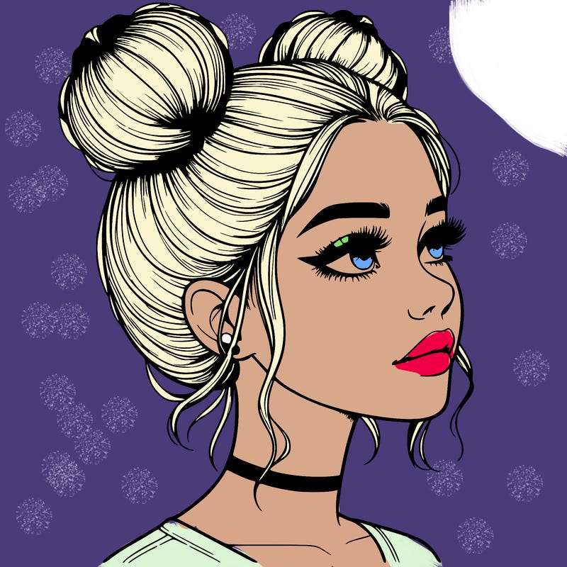 realistic girl with buns on the top of her head