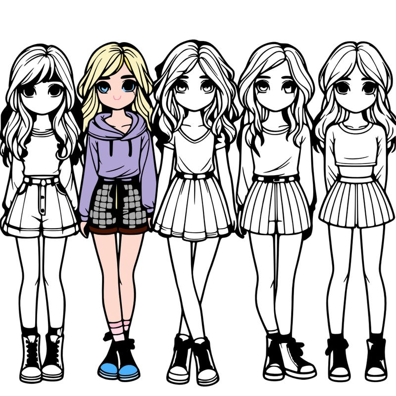 group of 6 realistic girls in a row