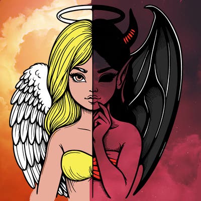 realistic angel half demon