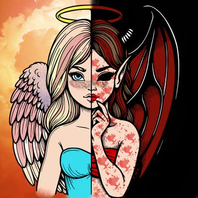 realistic angel half demon