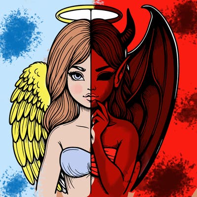 realistic angel half demon