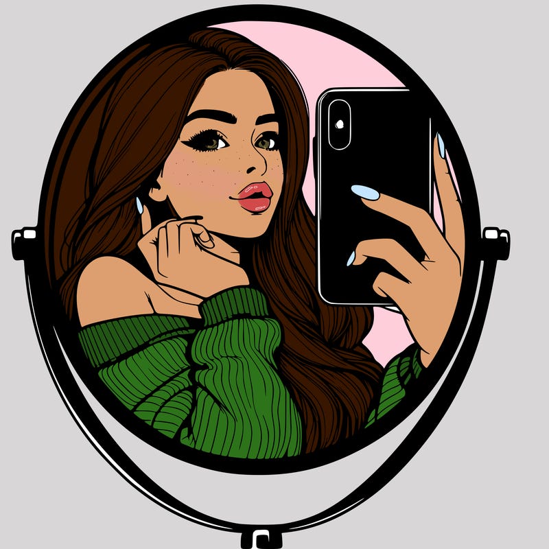realistic girl taking mirror selfie beautiful