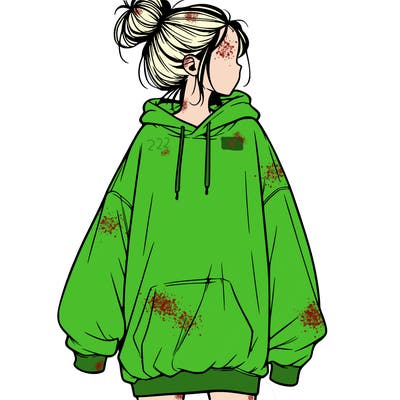 realistic girl with a oversized sweatshirt on and a bun