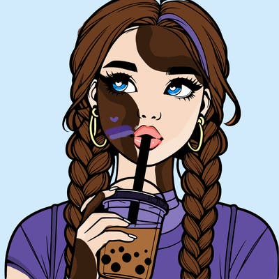 realistic girl with braided hair drinking boba