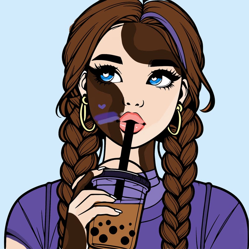realistic girl with braided hair drinking boba
