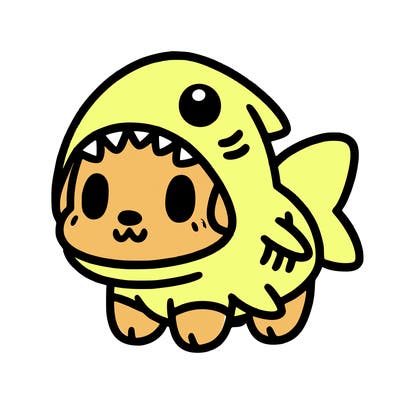 cute dog wearing a shark costume