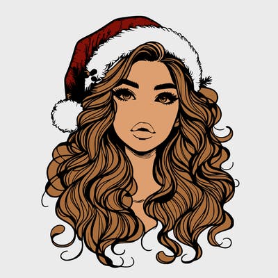 realistic christmas girl with wavy hair and lips