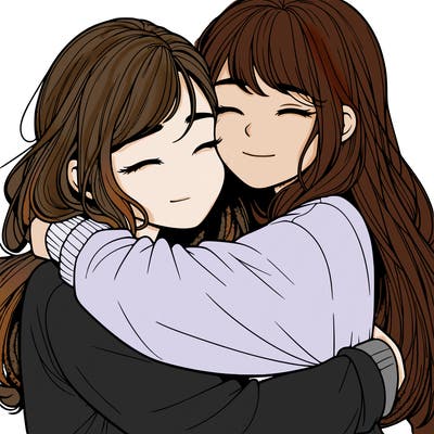realistic two girls hugging