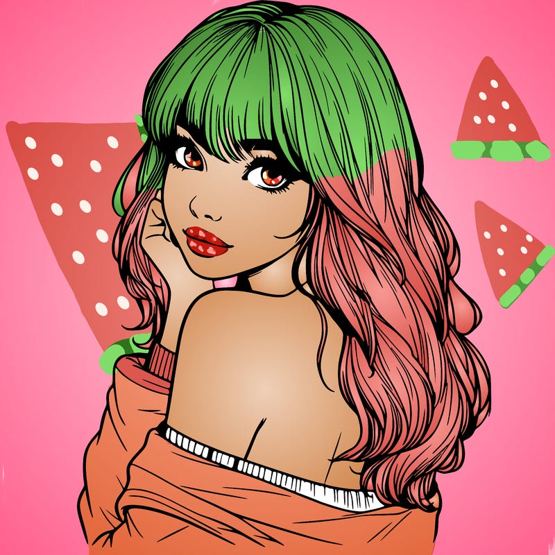 realistic girl with bangs looking over her shoulder