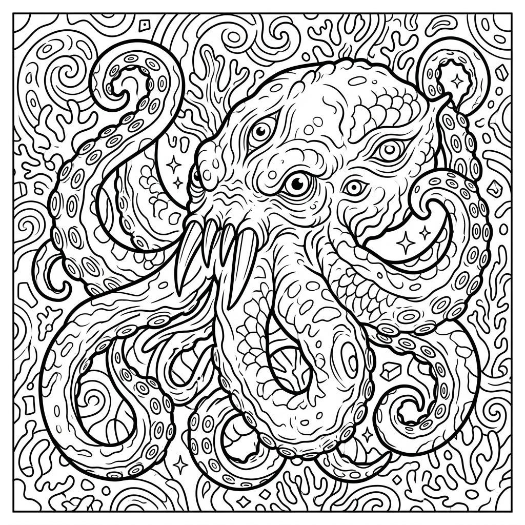 Tentacled Terrors Coloring Page for Seniors - Free Printable — Color Pop